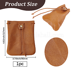 革製小銭入れ1個  ワックスコード紐付きコインウォレット  台形  キャメル  11.7x9.5x0.7cm&nbsp;ABAG-BBC0001-35B