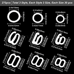 270個 9スタイル プラスチック下着ストラップ調整バックル  ブラスライダーフープ  ホワイト  9~13.5x9~13x1.5~2.3mm  30個/スタイル&nbsp;AJEW-GF0005-72