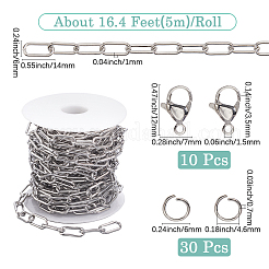 304ステンレススチールのペーパークリップチェーンネックレス/ブレスレットのDIYキット  ステンレス鋼色  チェーン：14x6x1mm  5 M&nbsp;DIY-SC0029-33