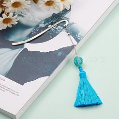 Metal Bookmark Gift with Polyester Tassel Big Pendant Decorations&nbsp;AJEW-JK00167-03