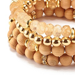 4Pcs 4 Style Synthetic Watermelon Stone & Hematite & Wood Beaded Stretch Bracelets Set&nbsp;BJEW-JB07625