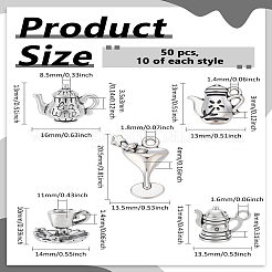 50pcs5スタイルチベットスタイルアロイペンダント  ティーポット＆カップチャーム  アンティークシルバー  10~20.5x13~16x3~11mm  穴：1.4~3.5mm  10個/スタイル&nbsp;FIND-LP0006-69