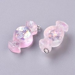 樹脂チャーム  プラチナメッキされた鉄のネジアイピンペグベイル付き  キャンディ  パールピンク  27x13x11mm  穴：2mm&nbsp;RESI-TAC0002-16E