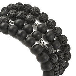 4Pcs 4 Style Natural Lava Rock & Black Agate & Hematite Beaded Stretch Bracelets Set&nbsp;BJEW-JB09508
