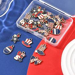 24個 6スタイル 独立記念日 合金エナメルペンダント  混合図形  ミックスカラー  13~19x10~16x1.5mm  穴：1.8mm  4個/スタイル&nbsp;ENAM-FP0002-31
