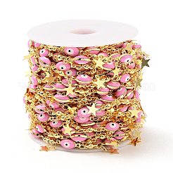 エナメルホースアイリンクチェーン  本物の 18K ゴールドメッキのスターチャーム付き  ハンダ付け  長持ちメッキ  スプール付き  パールピンク  5x13x4mm  3x7.5x2.8mm&nbsp;CHC-C003-17G