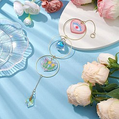 Heart Acrylic & Brass Ring Hanging Ornaments&nbsp;HJEW-JM02023