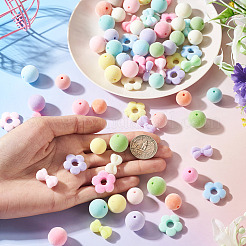75個 5種類のフロッキングアクリルビーズ  丸型＆花型＆蝶結び  ミックスカラー  10~19x14~19.5x4.5~15.5mm  穴：1.4~2mm  75個/セット&nbsp;OACR-TA0005-01