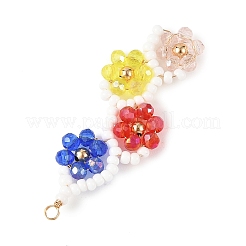 ベーキングペイント、ガラスシードビーズ、大きなペンダント  グラデーションカラーの花のつるチャーム  ガラスビーズ、真鍮ビーズ、銅線を使用  多面カット  カラフル  58x20x4mm  穴：3mm&nbsp;PALLOY-MZ01391