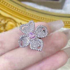女性用真鍮ラインストーン指輪  花  プラチナ  usサイズ7（17.3mm）&nbsp;FS-WGC1A7E-02