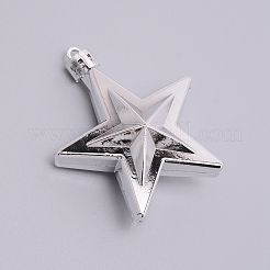 プラスチックペンダントの飾り  ロープで飾るクリスマスぶら下げ  スター  銀  75x65x27mm  穴：3x3mm&nbsp;AJEW-WH0168-28A