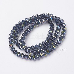 電気メッキ透明ガラスビーズ連売り  メッキ半分緑  多面カット  ロンデル  スチールブルー  2.5x2mm  穴：0.4mm  約199個/連  13.4インチ（34cm）&nbsp;EGLA-A034-T1mm-S16