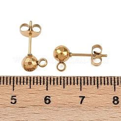 304ステンレススチールスタッドピアス金具  カン付き  イオンプレーティング（ip）  ラウンド  ゴールドカラー  5mm  穴：1.8mm  ピン：11x1mm&nbsp;X-STAS-A119-06G