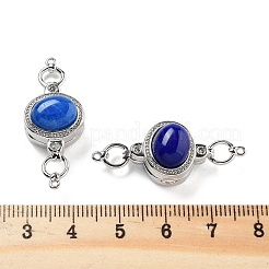 真鍮製マグネットクラスプ  カドミウムフリー＆ニッケルフリー＆鉛フリー  天然ラピスラズリと  オーバル  ブルー  プラチナ  34x13.5x9.5mm  穴：1.1mm&nbsp;KK-C066-10P-01