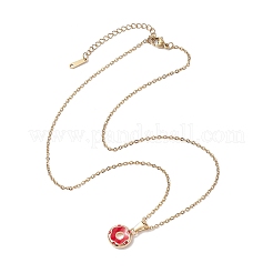 304ステンレススチールアズキチェーンネックレス  合金エナメルドーナツペンダントネックレス  ミックスカラー  15.87インチ（40.3cm）&nbsp;NJEW-JN04768