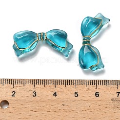 透明なアクリルビーズ  蝶結び  ゴールドライン入り  ダークシアン  13.5x29x6mm  穴：1.6mm  約472個/500g&nbsp;MACR-K359-40F