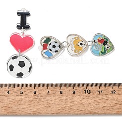 サッカーボール柄のアクリル製大型ペンダント  ハートチャーム  プラチナ鉄ループ付き  混合図形  59~64x19.5~22.5x2mm  穴：1.5mm&nbsp;AC-CBAC468-01P