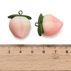 不透明樹脂ペンダント  桃のチャーム  プラチナトーンの鉄ループ付き  ピンク  25x21x17.5mm  穴：2mm&nbsp;RESI-G131-03