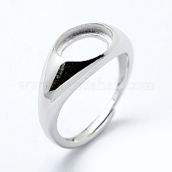 Anti-Tarnish Rhodium Plated 925 Sterling Silver Finger Ring Components&nbsp;STER-G027-02P