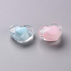 透明なアクリルビーズ  二層ビーズ  ハート  ミックスカラー  13x17x9.5mm  穴：2.5mm  約420個/500g&nbsp;TACR-S152-08A