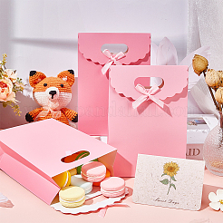 長方形の紙のギフトバッグ  誕生日用のリボンちょう結び装飾キャンディートート  結婚式  パールピンク  14.5x6x21cm&nbsp;CARB-WH0017-14A-01