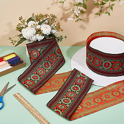花柄ヴィンテージジャカードポリエステルリボン  刺繍入りの織りリボン  衣類用アクセサリー  カラフル  4-1/8インチ（103mm）  約7.66ヤード（7m）/ pc&nbsp;OCOR-WH0107-10