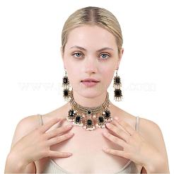 Rectangle Alloy Glass Choker Necklace & Earrings Sets for Women&nbsp;FS-WG507E8-05