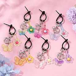 Acrylic Butterfly & Resin Flower Pendant Keychains&nbsp;KEYC-YW00179-01