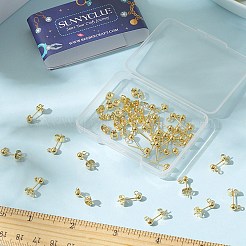 304ステンレススチールボールポストスタッドピアス金具40個  垂直ループと316サージカルステンレススチールピンと40個のピアスキャッチ付き  ゴールドカラー  15x7x4mm  穴：1.8mm  ピン：0.7mm&nbsp;STAS-SC0005-27