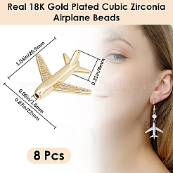 真鍮マイクロパヴェキュービックジルコニアエアラインビーズ8個  旅客機  18KGP本金メッキ  26.5x22x8mm  穴：1.6mm&nbsp;ZIRC-BBC0003-54G
