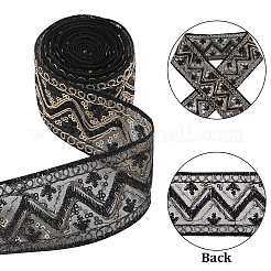 スパークルポリエステル刺繍リボン  スパンコール/グリッタースパンコール付き  洋服アクセサリー  ブラック  2インチ（50mm）  約10ヤード/バンドル&nbsp;OCOR-WH0070-76A