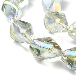 電気メッキ透明ガラスビーズ連売り  虹メッキ  ナゲット  淡黄色  22x12.5x15mm  穴：1.4mm  約30個/連  25.20''（64センチメートル）&nbsp;EGLA-E060-01A-FR01