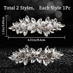 2Pcs 2 Style Flower Crystal Rhinestone Hair Barrettes&nbsp;OHAR-GF0001-25