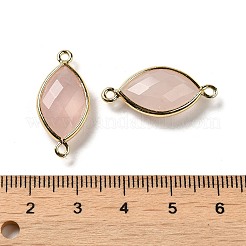 天然ローズクォーツファセットコネクタチャーム  ラックメッキ真鍮ホースアイリンク  ゴールドカラー  23~25x11.5x5.5mm  穴：1.6mm&nbsp;G-K347-03G-13