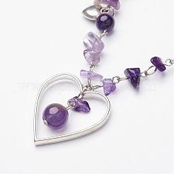 Natural Amethyst Pendant Necklaces&nbsp;NJEW-JN01743-02