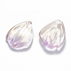 透明スプレー塗装ガラスペンダント  グリッターパウダー付き  花びら  ミディアム蘭  19x15x3.5mm  穴：1mm&nbsp;GLAA-T016-27A