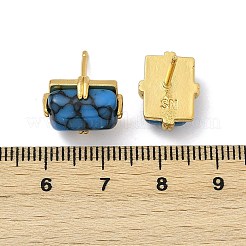 真鍮製スタンドピアス  天然染色の白翡翠  ラックめっき  長持ちメッキ  長方形  ゴールドカラー  ディープスカイブルー  11x14mm&nbsp;KK-F358-03G-03
