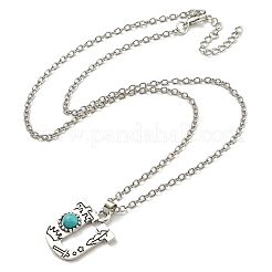 Letter A~Z Antique Silver Plated Alloy with Synthetic Turquoise Pendant Necklaces&nbsp;NJEW-G080-01U