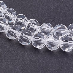 透明ガラスビーズ連売り  ファセット（32ファセット）  ラウンド  透明  3.5~4.5mm  穴：0.5mm  約100個/連  13.9~15.7インチ（35.5~40cm）&nbsp;EGLA-F120-NA01