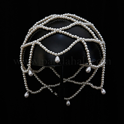 Imitation Pearl Alloy Mesh Headpiece Cap&nbsp;AJEW-WH20072-47