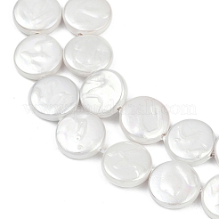 電気メッキ磁器模造真珠ビーズ連売り  フラットラウンド  ホワイト  10x3mm  穴：0.7mm  約36個/連  15.16''（38.5センチメートル）&nbsp;BSHE-Z009-02B