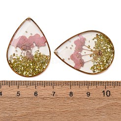 Brass & Transparent Epoxy Resin & Dried Flower Pendants&nbsp;RESI-G133-04G-01