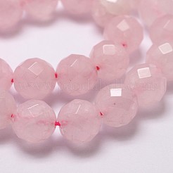 天然石ローズクォーツビーズ連売り  多面カット  ラウンド  10mm  穴：1mm  約37個/連  14.9インチ〜15.1インチ&nbsp;G-D840-21-10mm