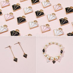 90本3色合金エナメルチャーム  ダイモンド  ライトゴールド  ミックスカラー  15x11.5x2.5mm  穴：1.8mm  30個/カラー&nbsp;ENAM-SZ0003-01