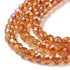 電気メッキ透明ガラスビーズ連売り  虹メッキ  多面カットラウンド  チョコレート  3x2.5mm  穴：0.7mm  約130~135個/連  12.99~14.17インチ（33~36cm）&nbsp;GLAA-H021-01B-FR02