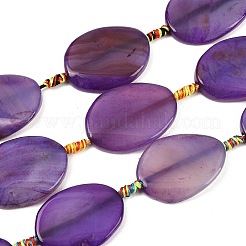 天然バンデットアゲートビーズ連売り  染め＆加熱  フラットオーバル  暗い蘭  40~42x31~34x6~8mm  穴：2mm  約8個/連  15.94''~16.54''（40.5~42センチメートル）&nbsp;G-P605-L02-05