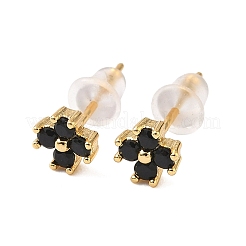 Brass Micro Pave Cubic Zirconia Flower Stud Earrings&nbsp;EJEW-D337-03G