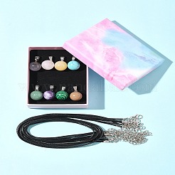 DIY Natural & Synthetic Gemstone Round Pendant & Waxed Cord Pendant Necklace Making Kits&nbsp;DIY-FS0008-47
