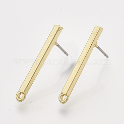 合金製スタッドピアスパーツ  スチールピンとループ付き  長方形  ライトゴールド  24.5x3mm  穴：1.2mm  ピン：0.7mm&nbsp;X-PALLOY-S121-137