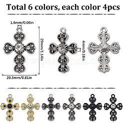 24本6色合金ペンダント  ラインストーン付き  クロスチャーム  ミックスカラー  29x20.5x4mm  穴：1.6mm  4個/カラー&nbsp;FIND-SC0007-69